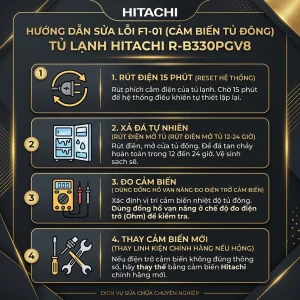 Khắc phục lỗi F1-01 cảm biến nhiệt độ tủ lạnh Hitachi R-B330PGV8