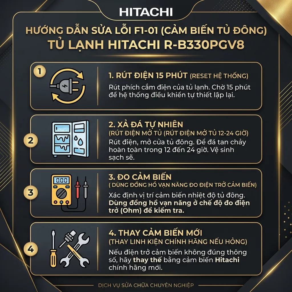 Khắc phục lỗi F1-01 cảm biến nhiệt độ tủ lạnh Hitachi R-B330PGV8 1 Khắc phục lỗi F1-01 cảm biến nhiệt độ tủ lạnh Hitachi R-B330PGV8