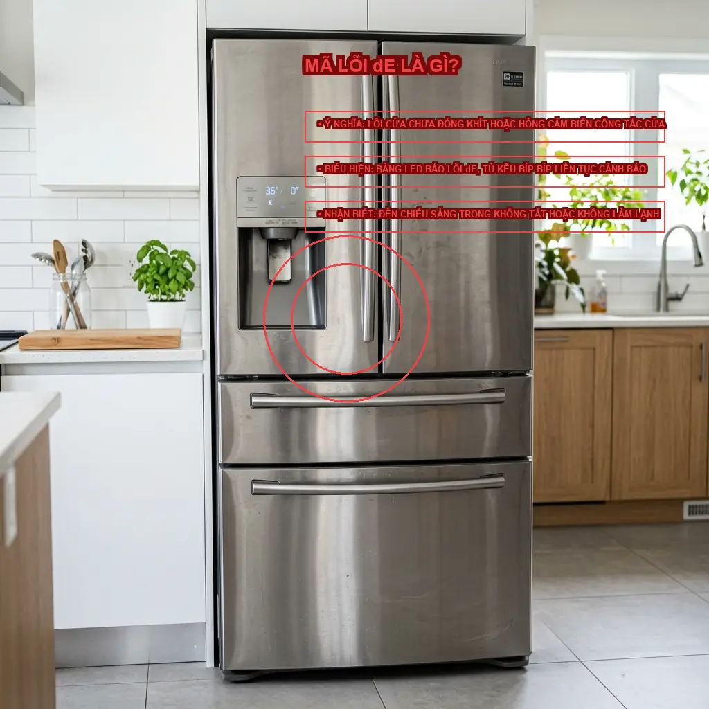 Tủ lạnh Samsung RT38K5982BS báo lỗi dE: Cách tự sửa tại nhà 2 Lỗi dE tủ lạnh Samsung RT38K5982BS là gì? Biểu hiện nhận biết