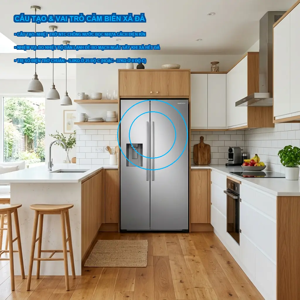 Cấu tạo và nhiệm vụ của cảm biến xả đá trên tủ lạnh Samsung Multidoor