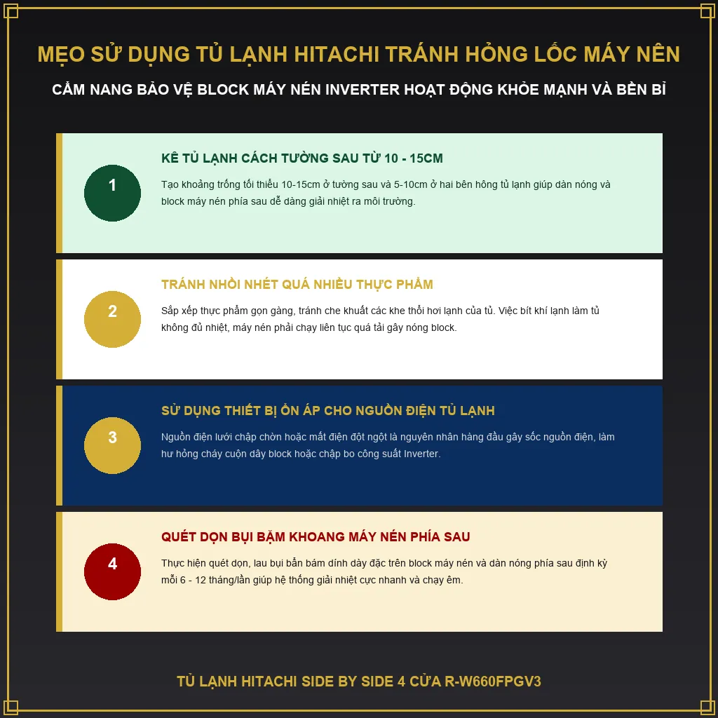 Mẹo sử dụng tủ lạnh Hitachi tránh hỏng lốc máy nén