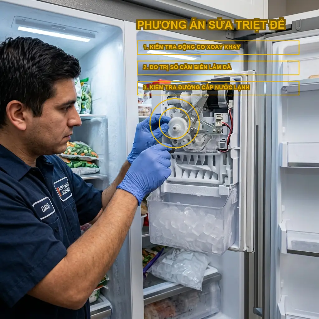 Sửa lỗi E4 tủ lạnh Samsung RS64R5301B4 không tự xoay rơi đá 4 Phương án sửa tủ lạnh samsung không rơi đá triệt để