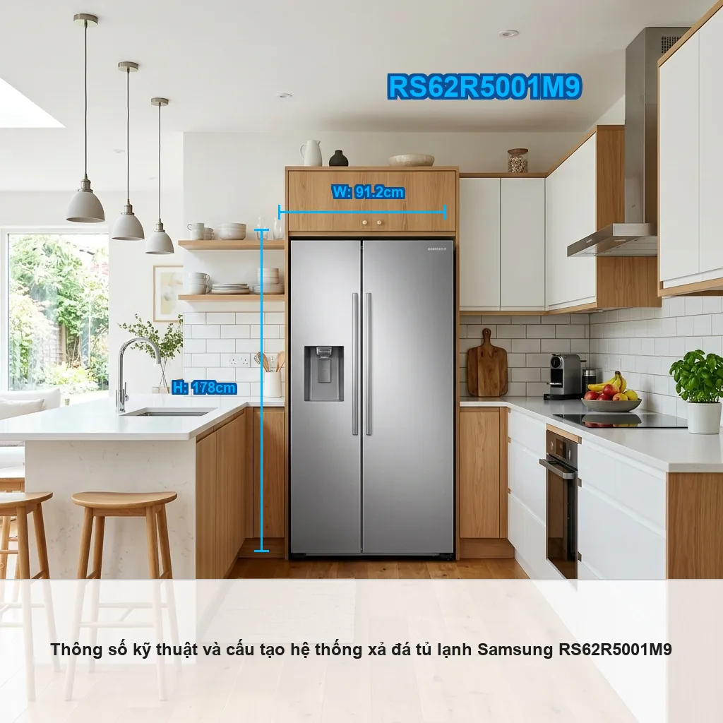 Khắc phục lỗi 08 đóng tuyết dàn lạnh tủ lạnh Samsung RS62R5001M9 3 Thông số kỹ thuật và cấu tạo hệ thống xả đá tủ lạnh Samsung RS62R5001M9